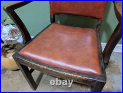 Antique Oak Leather Armchair Carver Office With Studded Back Red English Vintage