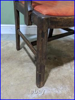 Antique Oak Leather Armchair Carver Office With Studded Back Red English Vintage