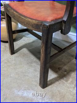 Antique Oak Leather Armchair Carver Office With Studded Back Red English Vintage