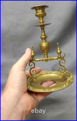 Antique Old Vintage English Brass Gothic Candleholder Candle Stick Holder