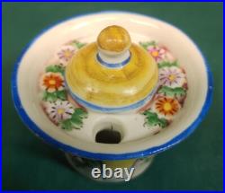 Antique Old Vintage Hand Painted English Porcelain Inkwell Ink Well