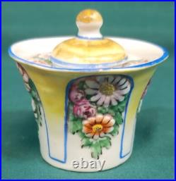 Antique Old Vintage Hand Painted English Porcelain Inkwell Ink Well
