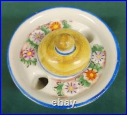 Antique Old Vintage Hand Painted English Porcelain Inkwell Ink Well