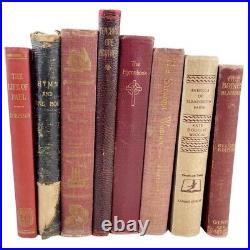 Antique Old Vintage Hardcover Books Lot 8 Red Shades Religious Decor Staging Set