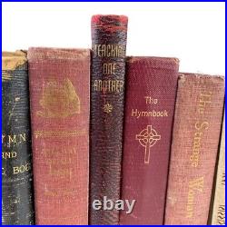 Antique Old Vintage Hardcover Books Lot 8 Red Shades Religious Decor Staging Set
