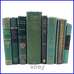 Antique Old Vintage Rare Hardcover Books Lot of 8 Green Shades Decor Staging Set