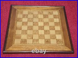 Antique Old Vintage Wooden English Framed Chess Board 47cm x 47cm 42mm Squares