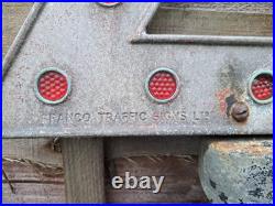 Antique Rare Traffic Sign Road Narrows Reflective Cats Eye Franco Cast Metal Old