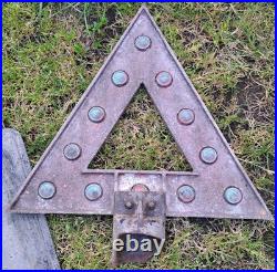 Antique Rare Traffic Sign Road Narrows Reflective Cats Eye Franco Cast Metal Old