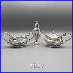 Antique Silver Plated Cruet Set Gadrooned Mustard Salt Pepper English EPNS Vtg