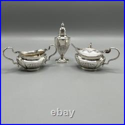 Antique Silver Plated Cruet Set Gadrooned Mustard Salt Pepper English EPNS Vtg