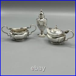 Antique Silver Plated Cruet Set Gadrooned Mustard Salt Pepper English EPNS Vtg