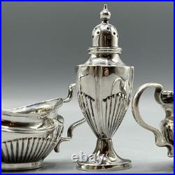 Antique Silver Plated Cruet Set Gadrooned Mustard Salt Pepper English EPNS Vtg