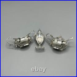 Antique Silver Plated Cruet Set Gadrooned Mustard Salt Pepper English EPNS Vtg