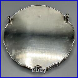 Antique Silver Plated Round Gallery Cocktail Tray Footed Scalloped English Vtg