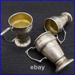 Antique Silver Sterling English 3 Pcs Rare Cups Small Hallmarks Vintage Old 67 G