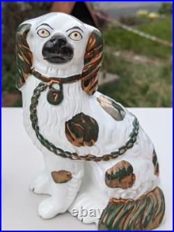 Antique Staffordshire Dog Mantle Spaniel Copper Lustre Vintage Pottery Pair