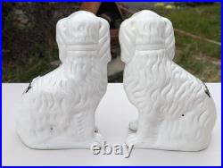 Antique Staffordshire Dog Mantle Spaniel Copper Lustre Vintage Pottery Pair