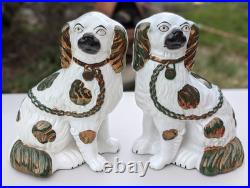 Antique Staffordshire Dog Mantle Spaniel Copper Lustre Vintage Pottery Pair