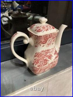 Antique Teapot Porcelain English Vintage Floral And Peasant Woman staffordshire