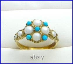 Antique Turquoise Pearl Estate Ring Vintage English Ring