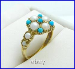 Antique Turquoise Pearl Estate Ring Vintage English Ring