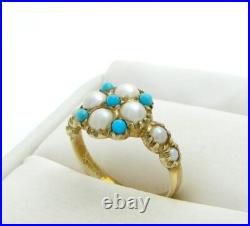 Antique Turquoise Pearl Estate Ring Vintage English Ring