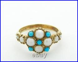 Antique Turquoise Pearl Estate Ring Vintage English Ring