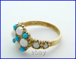 Antique Turquoise Pearl Estate Ring Vintage English Ring