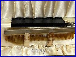 Antique VIntage English STERLING SILVER DRESSER SET Brush Comb Lion Leopard V2