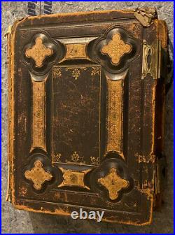 Antique VTG 1800s Holy Catholic Bible Gold Gilt & Leather + Supplement 14x11.5