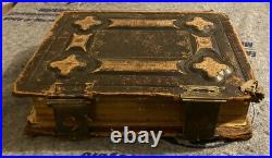 Antique VTG 1800s Holy Catholic Bible Gold Gilt & Leather + Supplement 14x11.5