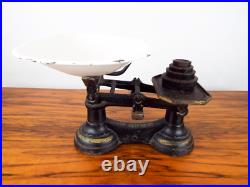 Antique Victorian English Primitive Kitchen Scales & Weights Vintage Cast Iron
