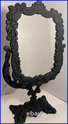 Antique Victorian Vanity TableTop Mirror Ornate Cast Iron Floral Vintage English