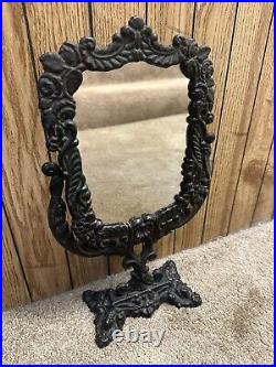 Antique Victorian Vanity TableTop Mirror Ornate Cast Iron Floral Vintage English