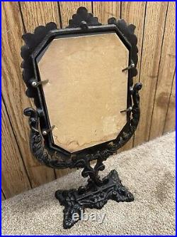 Antique Victorian Vanity TableTop Mirror Ornate Cast Iron Floral Vintage English