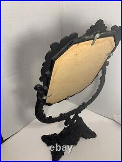 Antique Victorian Vanity TableTop Mirror Ornate Cast Iron Floral Vintage English