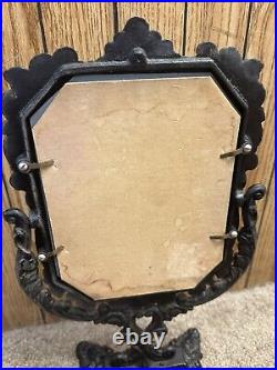 Antique Victorian Vanity TableTop Mirror Ornate Cast Iron Floral Vintage English