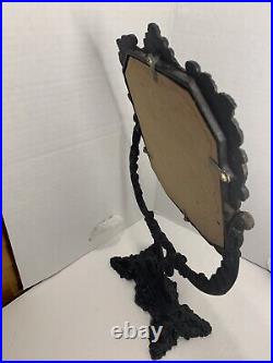 Antique Victorian Vanity TableTop Mirror Ornate Cast Iron Floral Vintage English