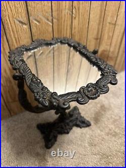 Antique Victorian Vanity TableTop Mirror Ornate Cast Iron Floral Vintage English