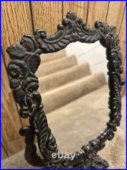 Antique Victorian Vanity TableTop Mirror Ornate Cast Iron Floral Vintage English