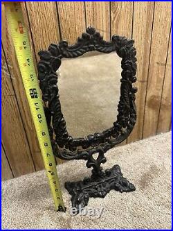 Antique Victorian Vanity TableTop Mirror Ornate Cast Iron Floral Vintage English