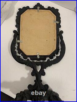 Antique Victorian Vanity TableTop Mirror Ornate Cast Iron Floral Vintage English