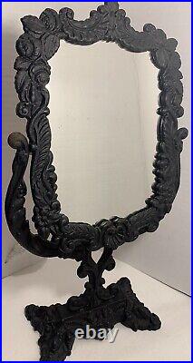 Antique Victorian Vanity TableTop Mirror Ornate Cast Iron Floral Vintage English