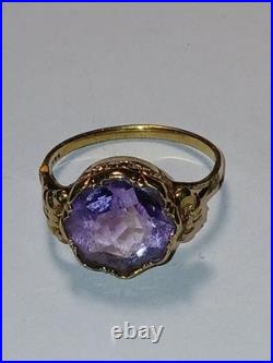Antique Vintage 14K Gold Amethyst Ring size 6 2.7g English Hallmark AS IS
