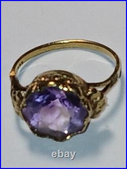 Antique Vintage 14K Gold Amethyst Ring size 6 2.7g English Hallmark AS IS
