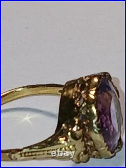 Antique Vintage 14K Gold Amethyst Ring size 6 2.7g English Hallmark AS IS
