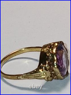 Antique Vintage 14K Gold Amethyst Ring size 6 2.7g English Hallmark AS IS
