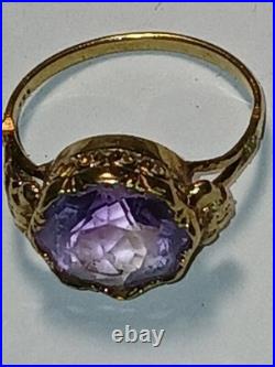 Antique Vintage 14K Gold Amethyst Ring size 6 2.7g English Hallmark AS IS