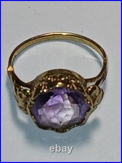 Antique Vintage 14K Gold Amethyst Ring size 6 2.7g English Hallmark AS IS